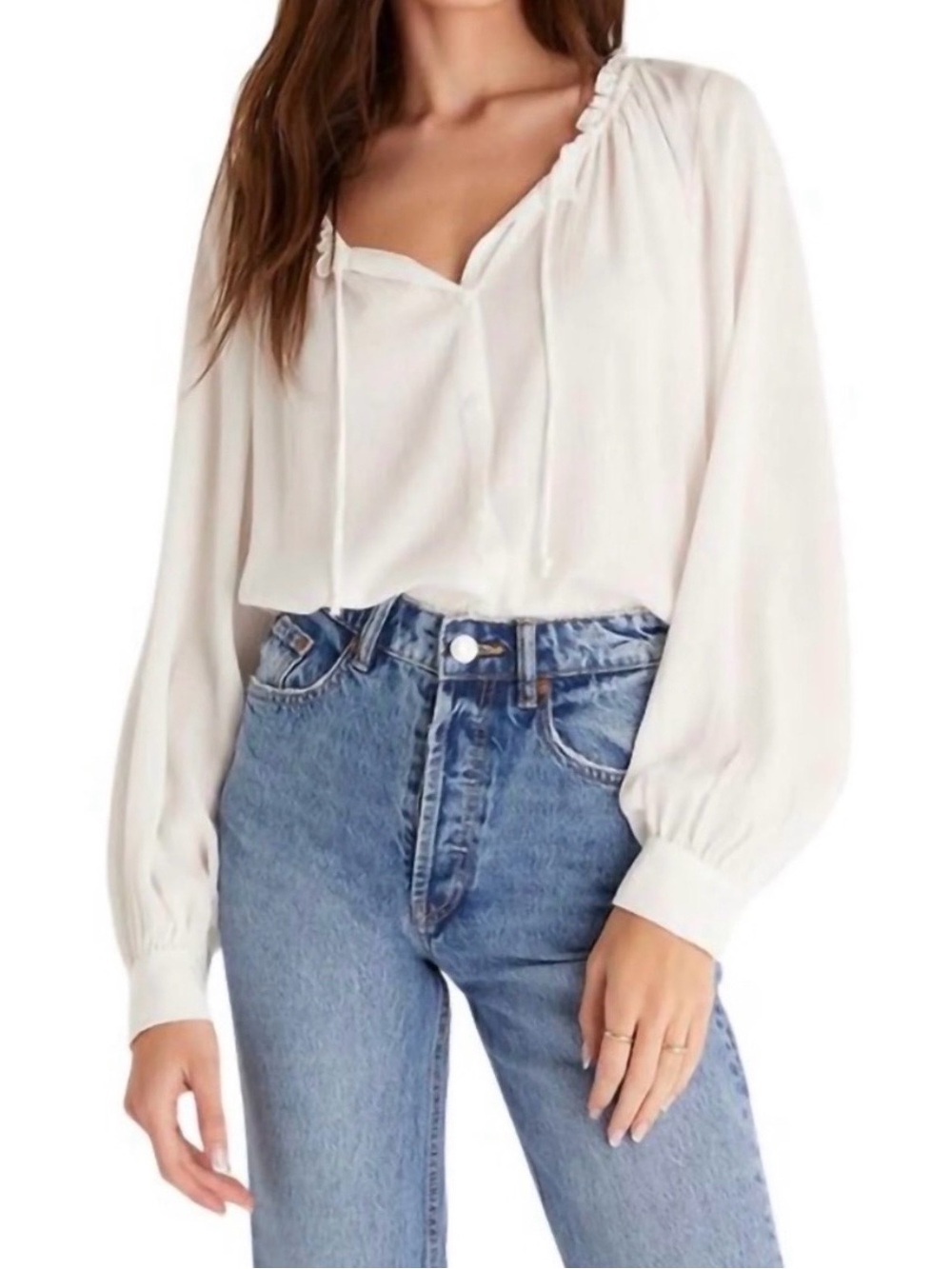 Z Supply White Adella Peasant-Style Long Sleeve Top. Size Large.